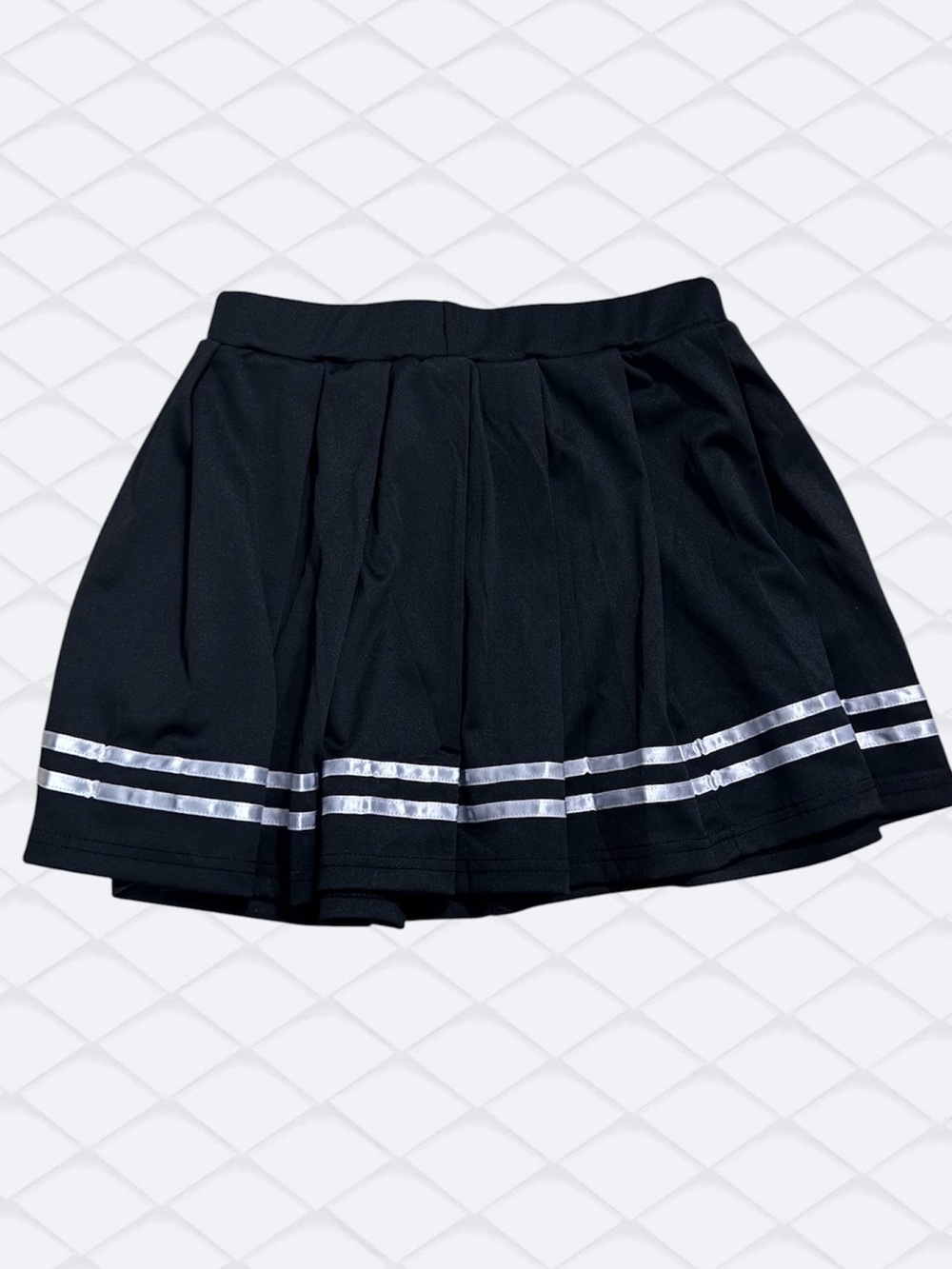 Black Pleated Mini Skirt with Silver Stripe Trim